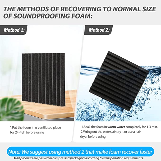 Sound Absorbing Acoustic Foam 24 Pieces Black Acoustic Foam for Podcasts, Recording Studios, Office Acoustic Foam Mat (30 x 30 x 2.5 cm) (Black)