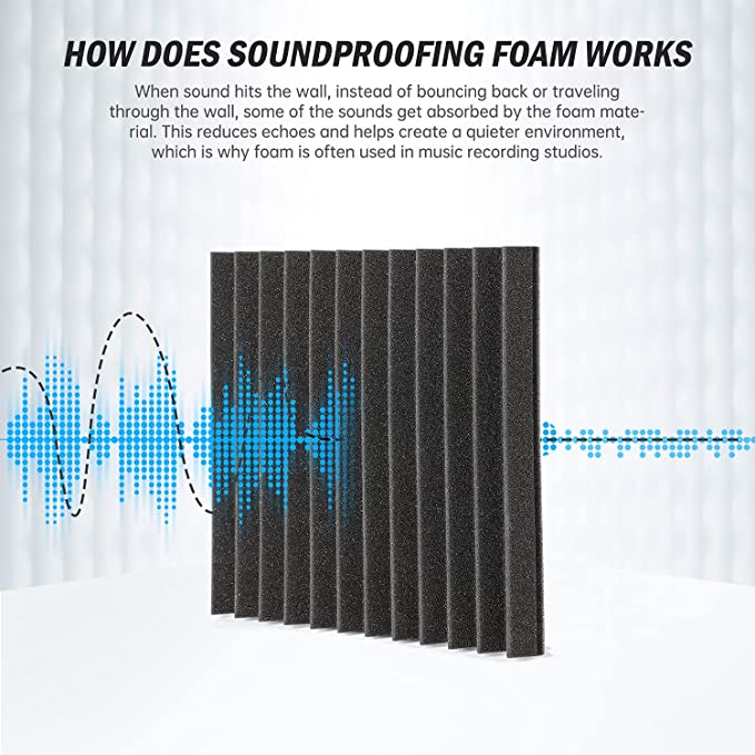 Sound Absorbing Acoustic Foam 24 Pieces Black Acoustic Foam for Podcasts, Recording Studios, Office Acoustic Foam Mat (30 x 30 x 2.5 cm) (Black)