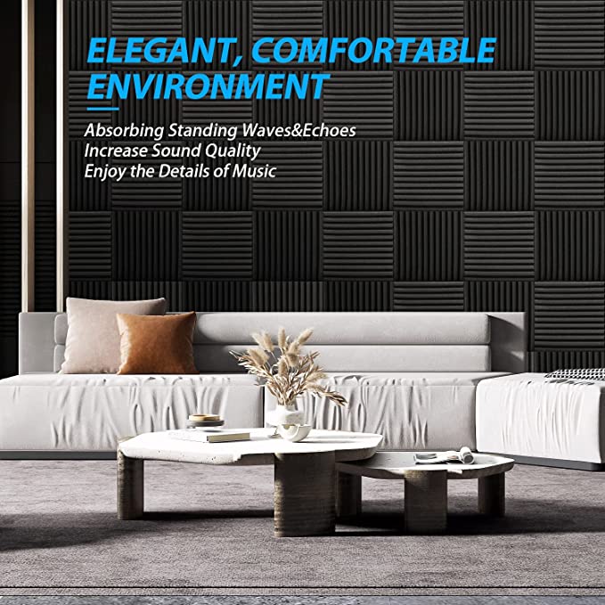 Sound Absorbing Acoustic Foam 24 Pieces Black Acoustic Foam for Podcasts, Recording Studios, Office Acoustic Foam Mat (30 x 30 x 2.5 cm) (Black)