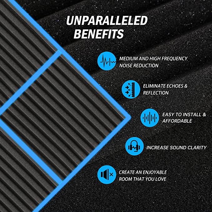 Sound Absorbing Acoustic Foam 24 Pieces Black Acoustic Foam for Podcasts, Recording Studios, Office Acoustic Foam Mat (30 x 30 x 2.5 cm) (Black)